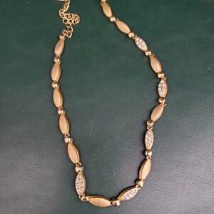 Vintage Necklace Gold Tone Choker Collar with Rhinestones Link Classic 80s